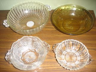 Lot of 4 Depression Glass Bowls Candy Dishes 3 Clear 1 Yellow Rose of