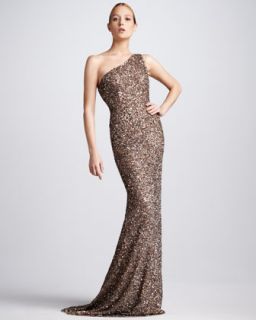 Theia Beaded One Shoulder Gown   