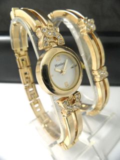 Ladies Henley Elegance Diamante Crystals Gold Tone Watch Bracelet Set