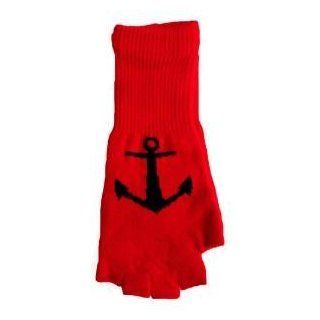 Red Fingerless Gloves with Black Anchor Clothing