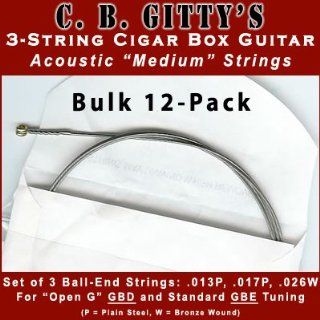 12 pack Acoustic Medium 3 String Cigar Box Guitar Strings