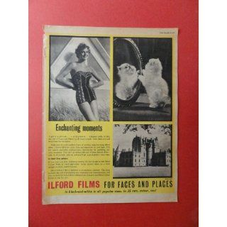 Ilford Films. 1955 print ad (woman,swimsuit/cat,mirror