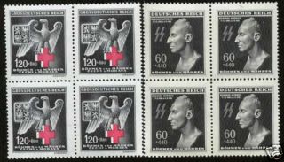   3rd Reich post Nazi Germany Heydrich SS Red Cross stamp block MNH