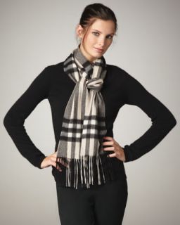 Burberry Giant Check Skinny Cashmere Scarf, Charcoal   