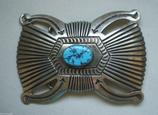  Sterling Silver Turquoise Belt Buckle Signed Henry Morgan