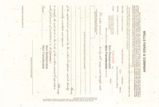 Wells Fargo Company Collectible Bank Stock Certificate