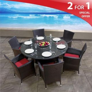 TK Classics Pluto Patio Dining Set 60in Round w 6 Chairs Henna Spice
