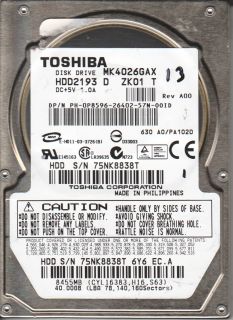 Toshiba 40GB MK4026GAX HDD2193 D ZK01 T IDE 2 5 Hard Drive