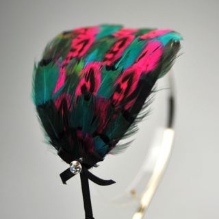  Feather Darkgreen Hot Pink Hair Headbands Handmade Swarovski