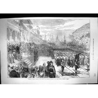 Antique Print of 1872 Review Drilled Schools Prince Wales