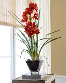 Red Orchid in Glass Planter Faux Floral Arrangement