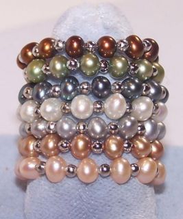 Honora Sterling Set of 7 Stacking Stretch Cultured Pearl Rings