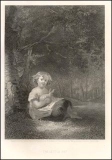 Child Sitting with Pet Rabbit Old Engraving 1867 Hart