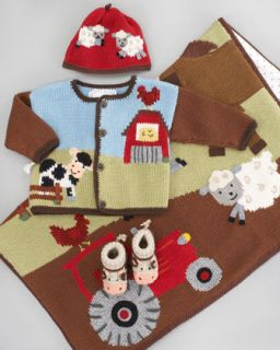 Art Walk Farmyard Blanket, Hat, Crochet Booties & Sweater   Neiman
