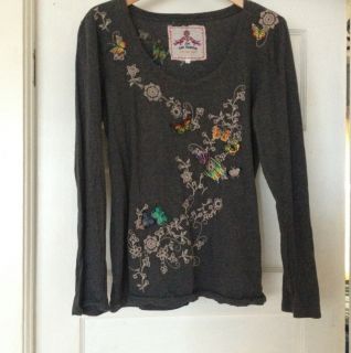 JOHNNY WAS JWLA Heather REMBROIDERED Butterflies Floral TOP L Free