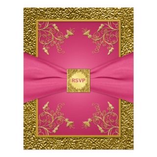 PRINTED RIBBON Pink and Gold Floral RSVP Card Invite