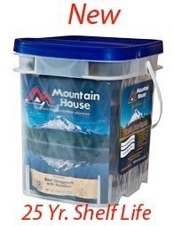 MOUNTAIN HOUSE DOUBLE SERVE MEALS IN A USABLE BUCKET ALL PRE COOKED