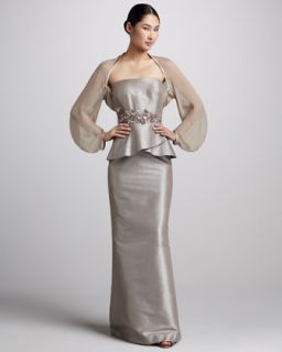 415A Kay Unger New York Strapless Peplum Gown & Sheer Bolero
