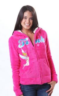 Disney Fleece Hoodie Zip Sweatshirt Jacket Pink Tinkerbell s M L XL