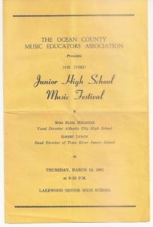 Mar 1961 Jr High School Music Festival Ocean County NJ Student