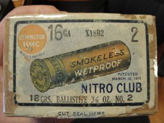 vintage Rem UMC Nitro Club smokeless Paper Shell 2 piece box 16 Ga