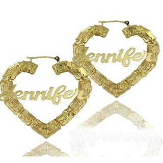 Personalized Heart Earrings (Pick Any Name) Gold Over