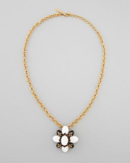 Y1E8K Oscar de la Renta Cabochon Brooch Pendant Necklace, Black/White