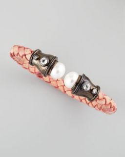 Y1B51 MCL by Matthew Campbell Laurenza Pearl Capped Woven Leather Cuff