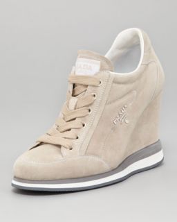 X1BR4 Prada Suede Lace Up Wedge Sneaker