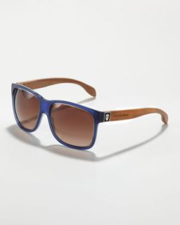 N1UPP Alexander McQueen Wooden Arm Square Sunglasses, Blue