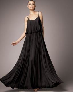 Halston Heritage Pleated Silk Dress, Black   Neiman Marcus