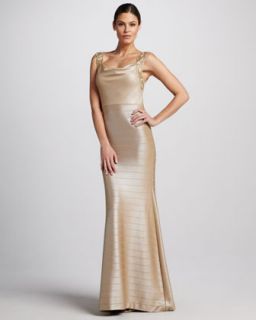  cowl neck knit gown available in caramel $ 550 00 kay unger new