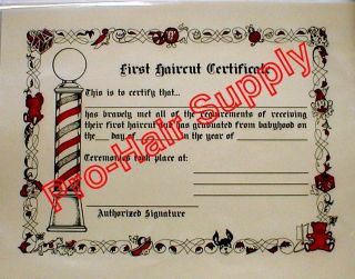 First Hair Cut Certificates Unisex His Hers 12ea Barber Salon Heavy