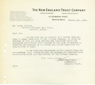  Business Letter Pullman Company Shares 1926