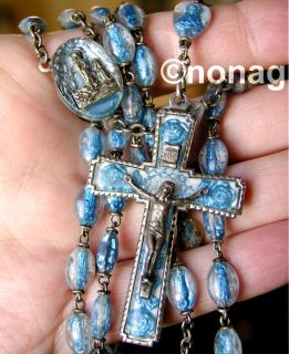 Rare Vintage Lourdes Blue Bubble ROSARY ~ Holy Water Beads with Images
