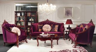 Baroque Traditional Living Room Set Purple Crushed Fabric DARK NEW