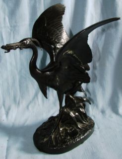 BRONZE HERON WITH FROG by JACQUEMART 1824 96 DELAFONTAINE FOUNDRY