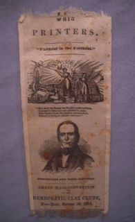  1844 Silk Ribbon Pres Candidate Henry Clay Whig Party Convention NY NR