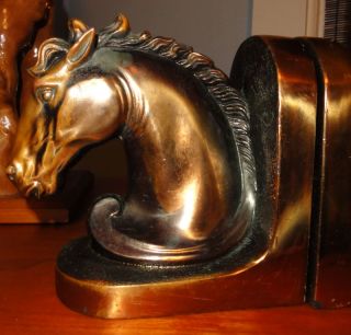 Vintage Henry Van Wolf Bronze Copper Horse Head Book Ends 1950 Western