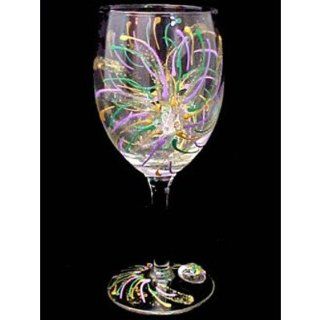 Mardi Gras Fireworks Design Hand Painted Wine Glass