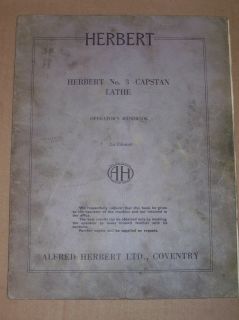 Herbert No 3 Capstan Lathe Operation Manual Handbook G