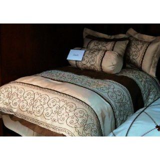 7 Pc. SATIN COMFORTER WITH EMBROIDERED SCROLLING DETAIL W