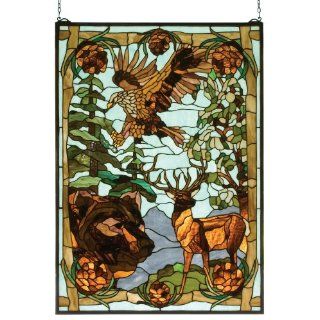 Wilderness Stained Glass Window, BEar, Eagle, Deer Tiffany