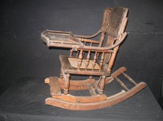  Highchair Convertible Rocker Pressed Back Cane Seat High Chair C1900