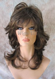 Wigs Med Brown w Highlights Wavy Multi Layers Wig US Seller