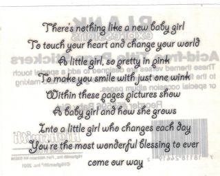 Baby Girl Highsmith Stickers Scrapbooking Poem Quotes Verses Adoption