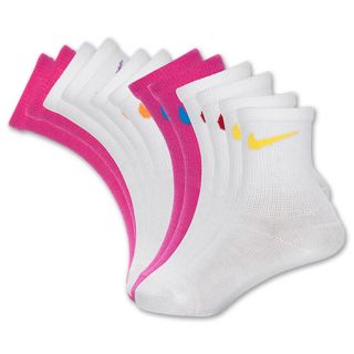 Nike Crew 6 Pack Color Swoosh Socks Pink/White
