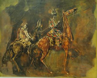 Hiroshi Kado ~ Tokyo Don Quixote & Figure Horse Painting Framed Signed