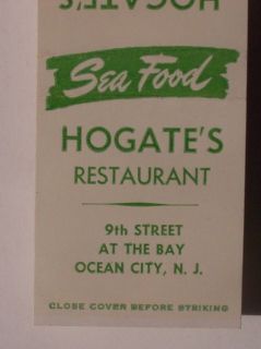 1960s Matchbook Hogates Lobster Ocean City NJ Cape May