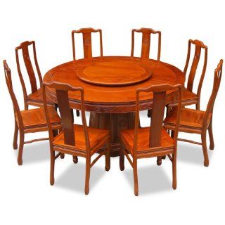 60in Rosewood Round Dining Table with 8 Chairs   Chinese